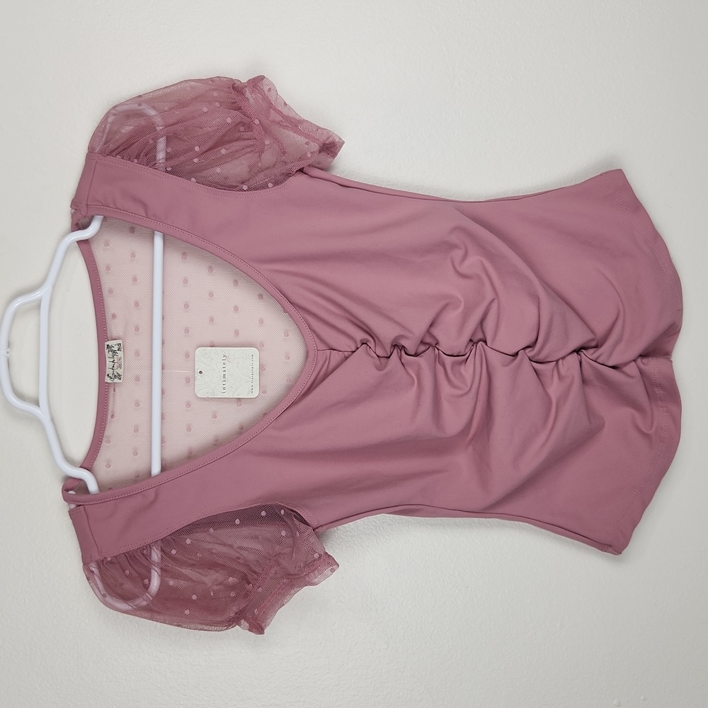 Free People Intimately Blush Up Sheer Mesh Polka Dot Ruched Top Pink Rose